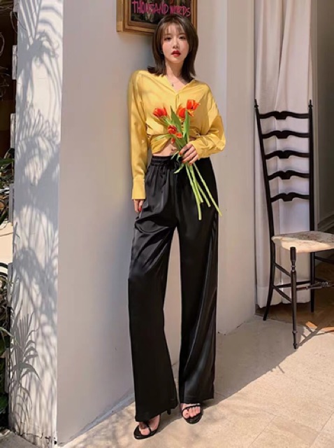 Quần suông lưng thun ống rộng lụa satin cao cấp | BigBuy360 - bigbuy360.vn