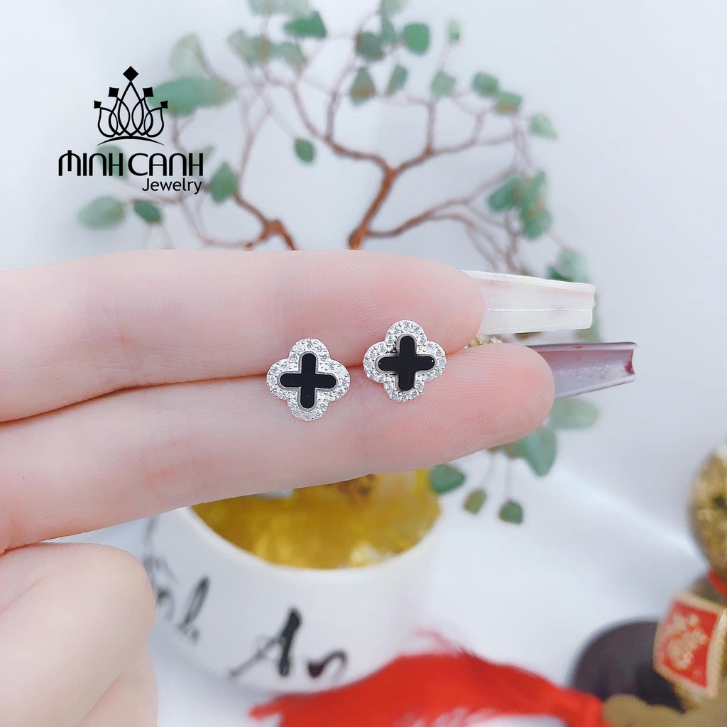 Bông Tai Bạc 4 Lá Nhỏ Viền Đá Minh Canh Jewelry