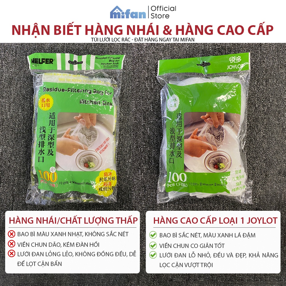 100 Túi Lọc Rác Bồn Rửa Chén Bát Joylot - Lưới Vải Tự Phân Huỷ - Có Chun - MIFAN