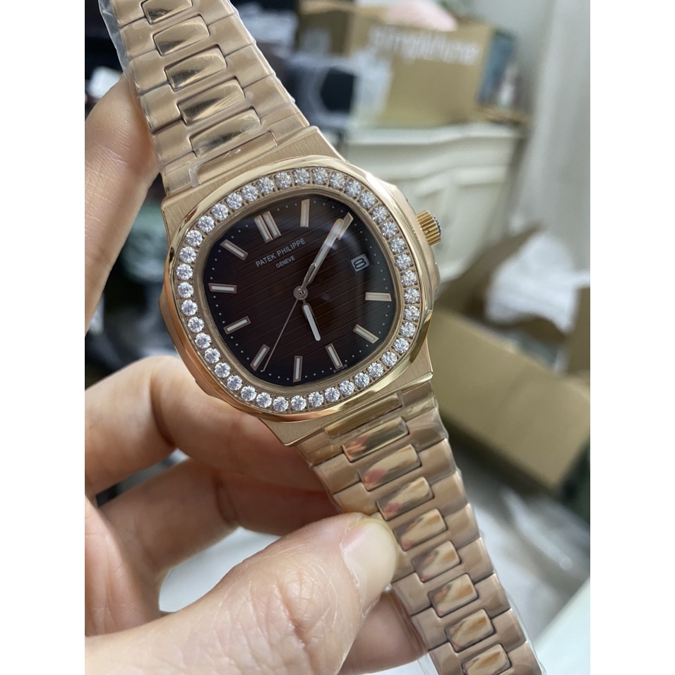 Đồng hồ Nam Ptk máy nhật chạy cơ Automatic vuông vành đá tròn size 41mm dây kim loại vỏ vàng hồng nhiều màu có dạ quang