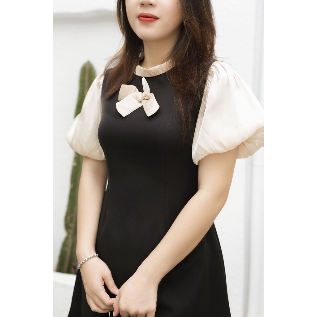 Bigsize thời trang nữ Đầm Bigsize dáng xòe phối tay phồng cho các nàng Bigsize- Đầm công sở, đi tiệc