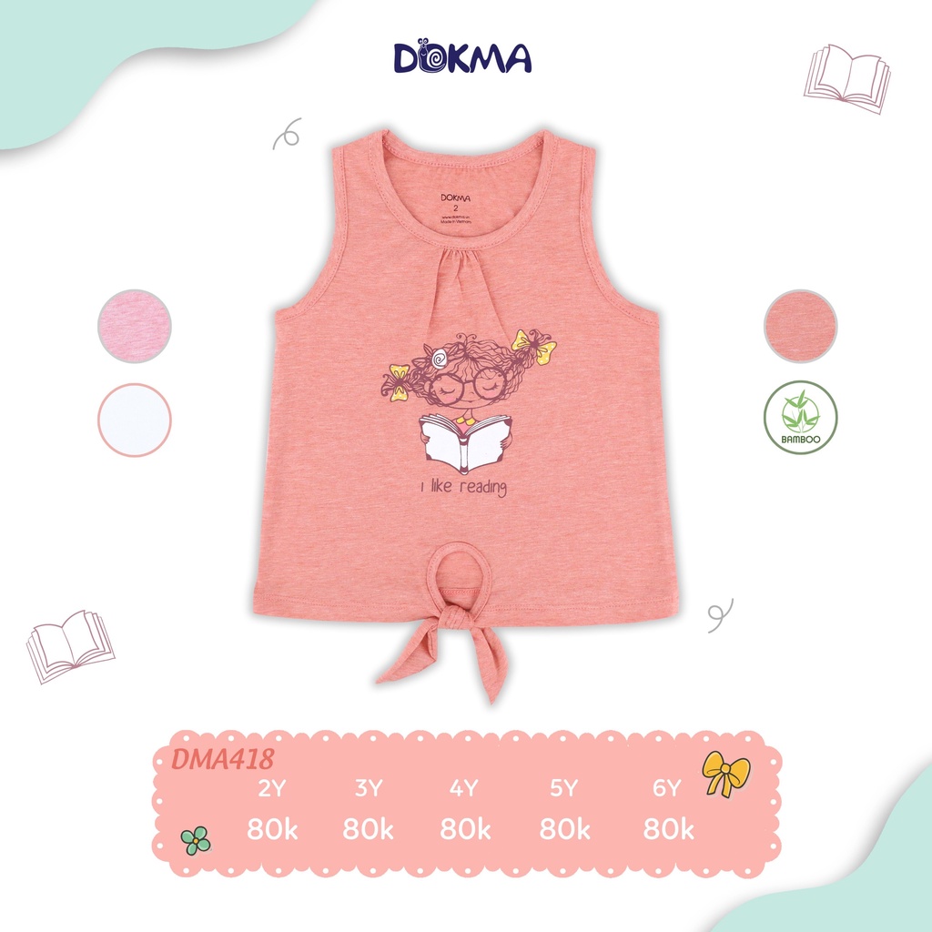 Áo 3 lỗ sát nách bé gái Dokma - chất sợi tre cao cấp siêu mềm mát