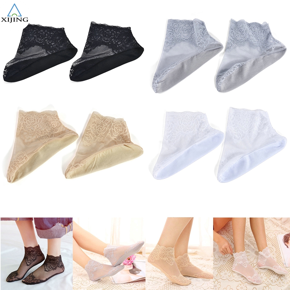 Vớ cổ thấp kiểu ren lưới mềm mại thoáng mát dành cho bạn nữ