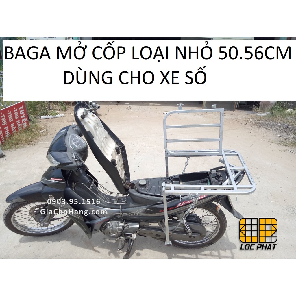 Baga giá chở hàng xe máy Lộc Phát LOẠI NHỎ 50.56cm có mở cốp tiện lợi lắp cho xe Số