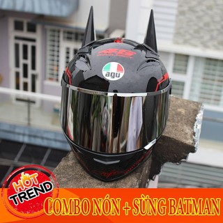 AGU FULL FACE ĐỎ GẮN SỪNG BATMAN (ĐỎ VÀ ĐEN)( BẢO HÀNH 12 THÁNG)
