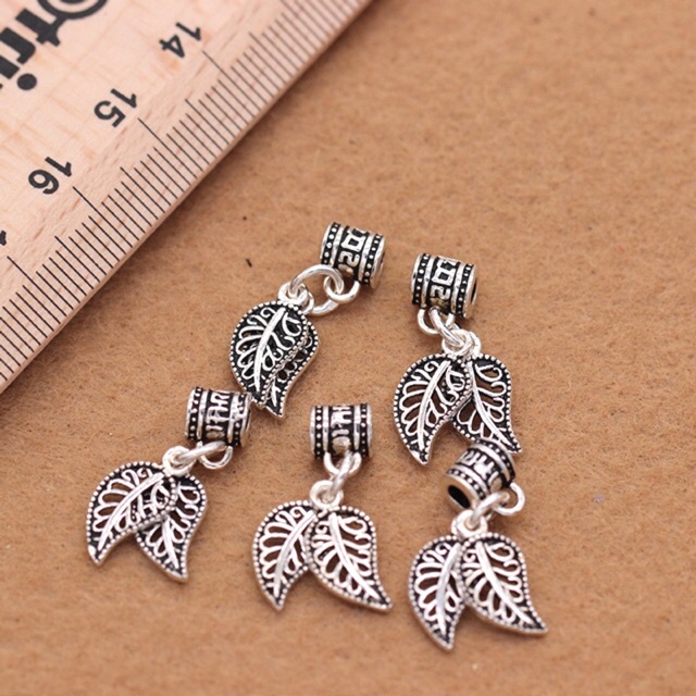 CHUYÊN SỈ  Charm treo lá đôi bạc hàng siêu đẹp - Bạc tốt loại 1, PH166