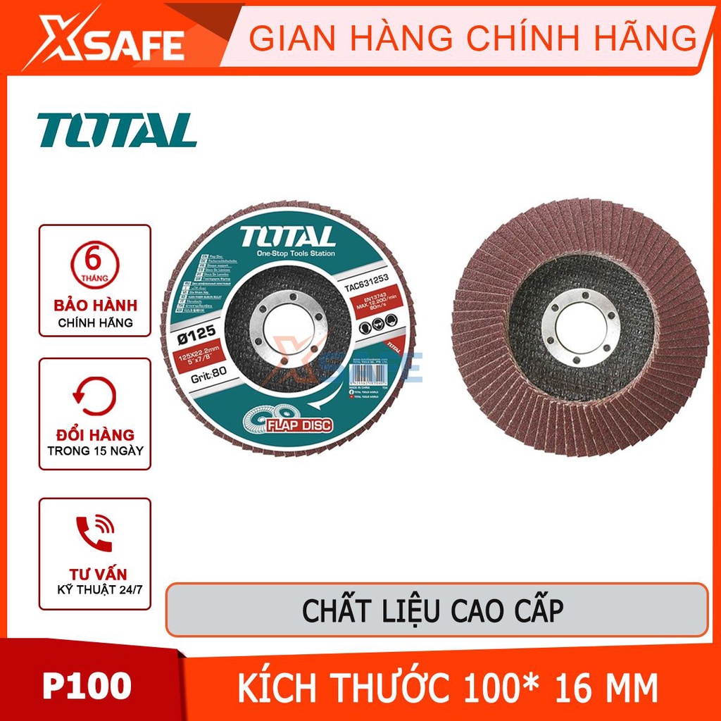 Đĩa nhám xếp TOTAL TAC6310043 độ nhám 100P, kích thước 100x16mm, dùng làm nhẵn mặt phẳng, góc cạnh kim loại, thép, gang