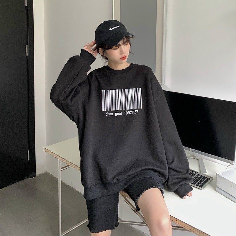 Áo nỉ sweater unisex bigsize form rộng in mã vạch | BigBuy360 - bigbuy360.vn