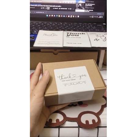 Set 40 tem dán cảm ơn THANK YOU for your order 7x10cm, tem dán hộp gói hàng đơn giản, niêm phong