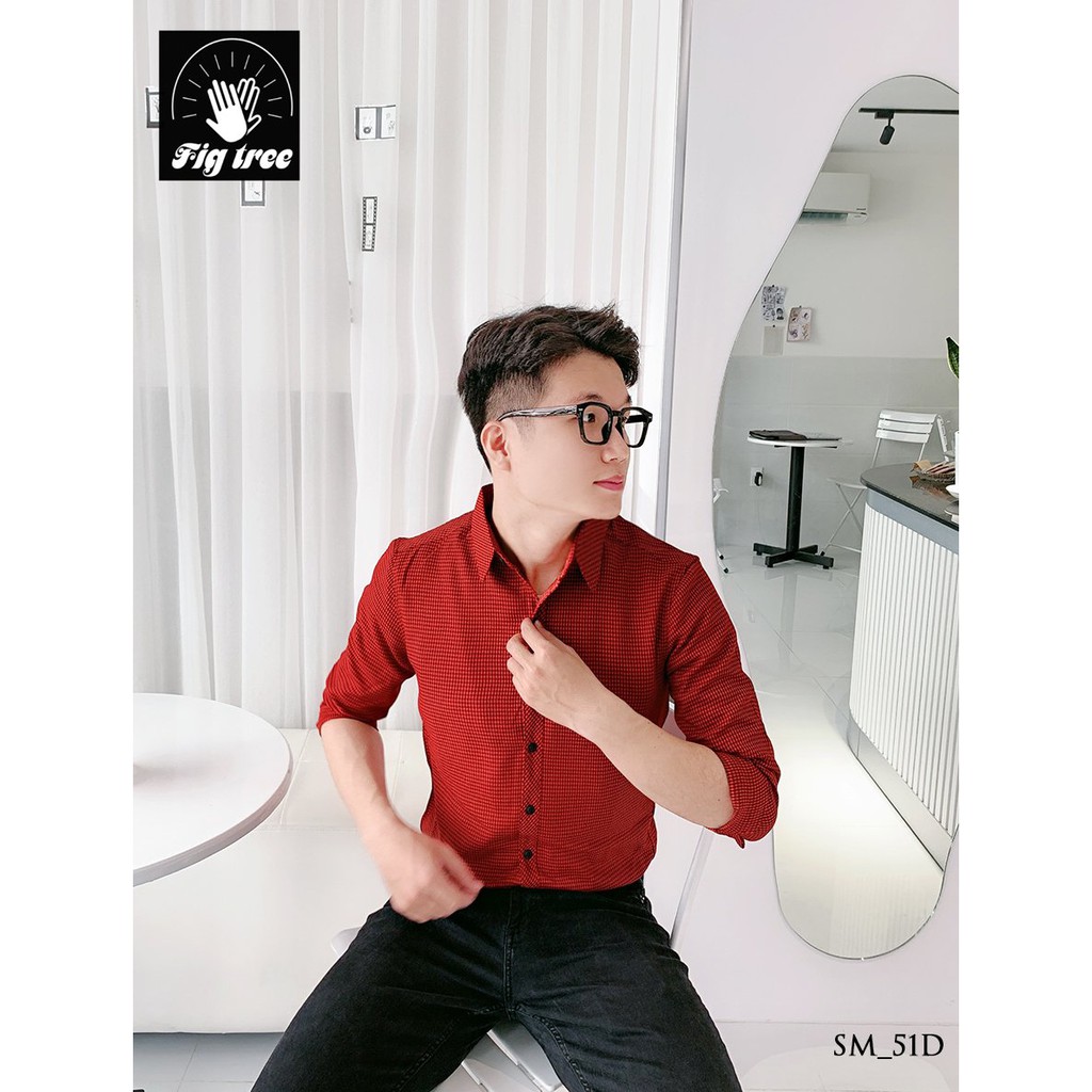 Áo sơ mi nam caro đỏ đen nhí FIG TREE( Mã 51D đủ size kèm cận cảnh)