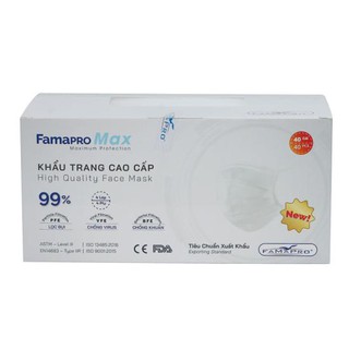 Khẩu Trang Y Tế Cao Cấp 4 Lớp Kháng Khuẩn Famapro Max Màu Trắng (40 Cái/ Hộp)