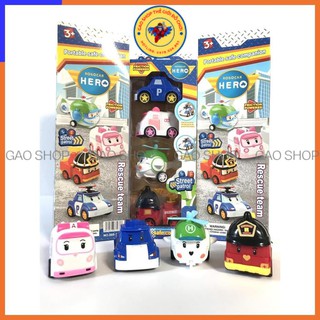 Đồ chơi bộ 4 xe ô tô đồ chơi Biệt đội Poli Robocar Poli / Amber/ Heli/ Roy đồ chơi chạy đà cho bé