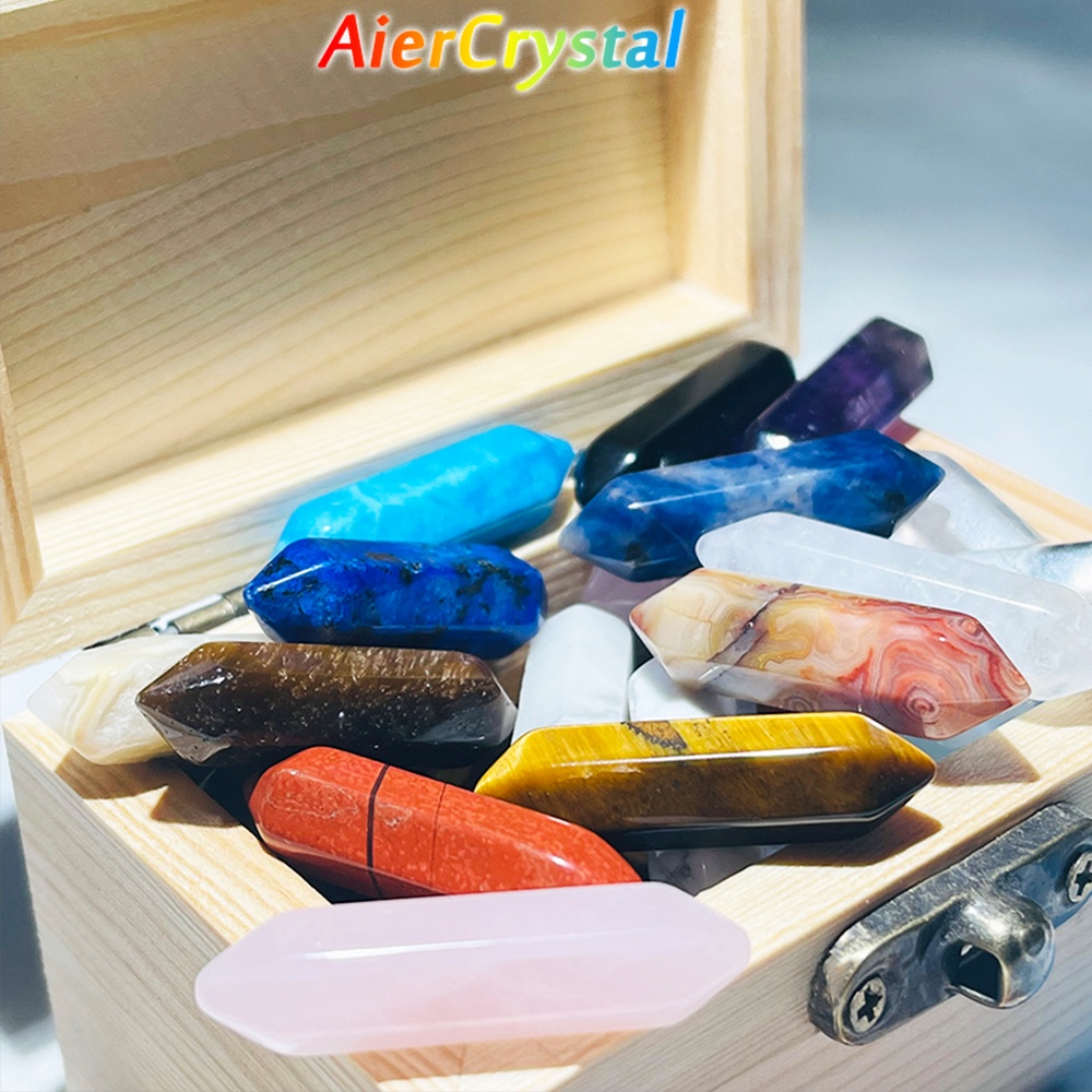 Set 14 Viên Đá Thạch Anh Tím Tự Nhiên Hai Đầu Nhọn Chạm Khắc Hoa Hồng Làm Quà Tặng Trang Trí Nhà Cửa