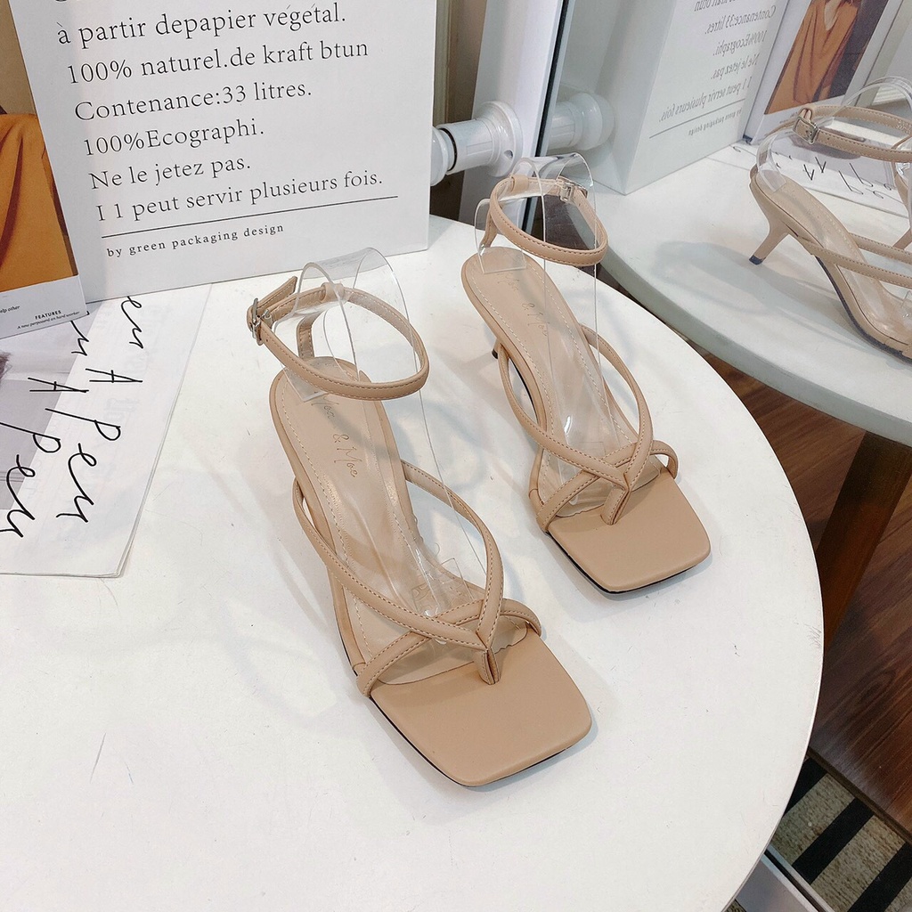 Sandal cao gót nữ 5p xỏ ngón chất da cao cấp xinh sang lên chân tôn dáng - Chi Chanh Store