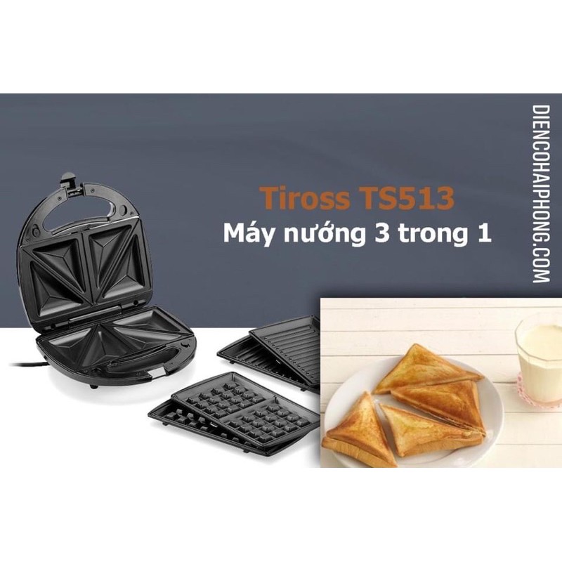 Máy kẹp bánh mỳ Sandwich Tiross TS-513 / 9655 Với 3 khuôn ép