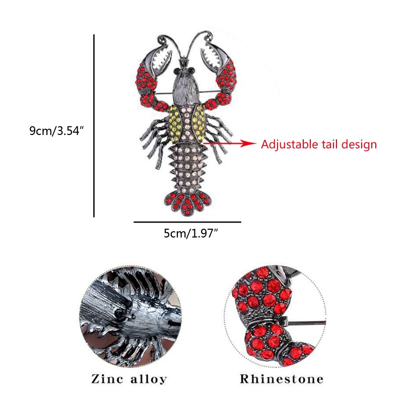 Ghim Cài Áo Hình Tôm Hùm Đính Đá Phong Cách Retro