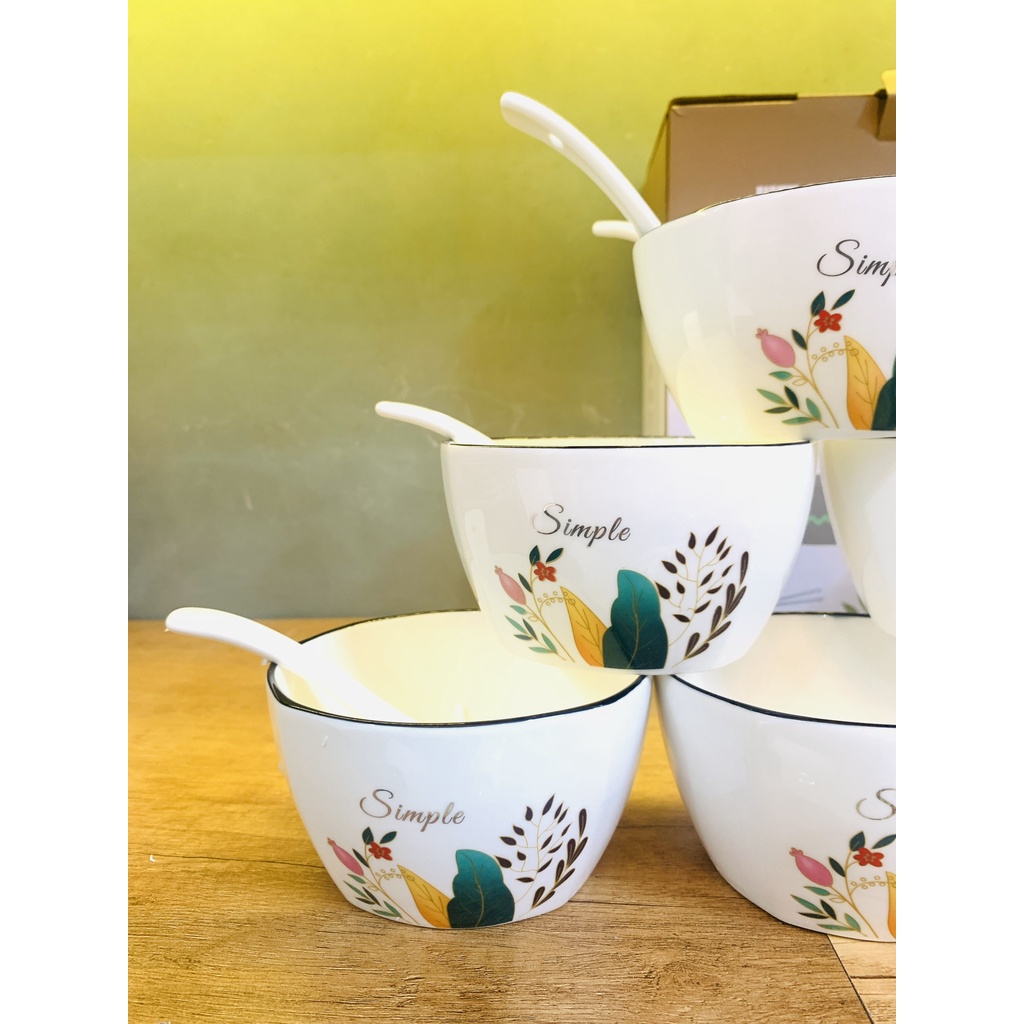 Bộ bát đĩa sứ 14 món cao cấp hoa lá tropical, Phong cách Châu Âu