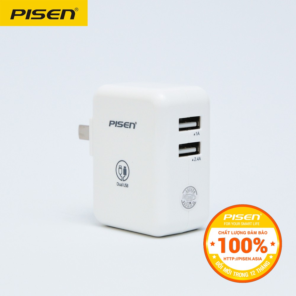 SẠC PISEN DUAL USB IPAD CHARGER (1A/2.4A)