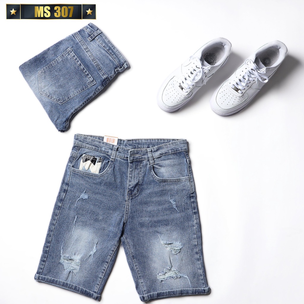 Quần Short Jean Nam Màu Xanh Đẹp Chất Bò Co Giãn Cao Cấp, Quần Ngố rách Mẫu Mới Phong Cách Hàn Quốc beautifulgilr w307