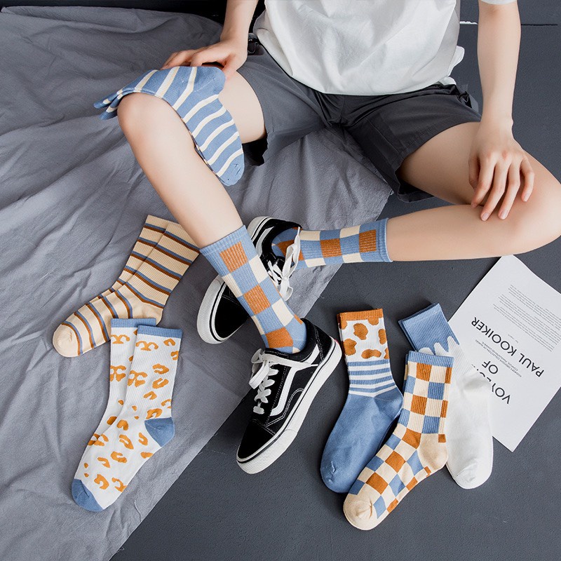 Tất vớ nam nữ cổ cao Hàn Quốc họa tiết vintage cute dễ thương cotton dày đẹp ANDOSA T08