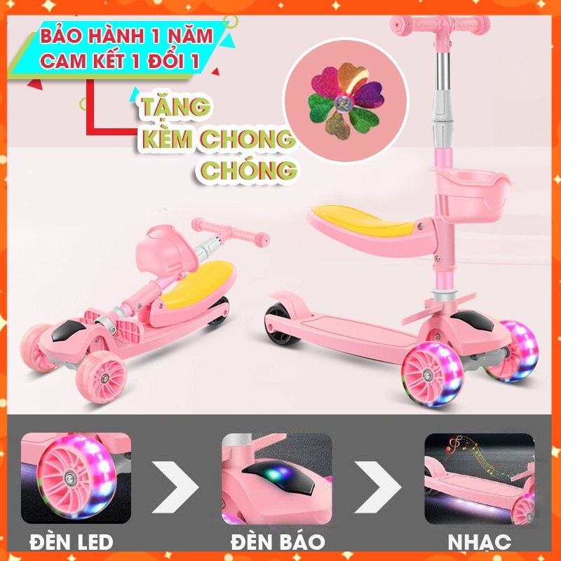 ✈️[Freeship] Xe trượt scooter đa năng phát sáng cho bé từ 1 đến 12 tuổi - Xe thăng bằng có nhạc, ghế nhún cho trẻ