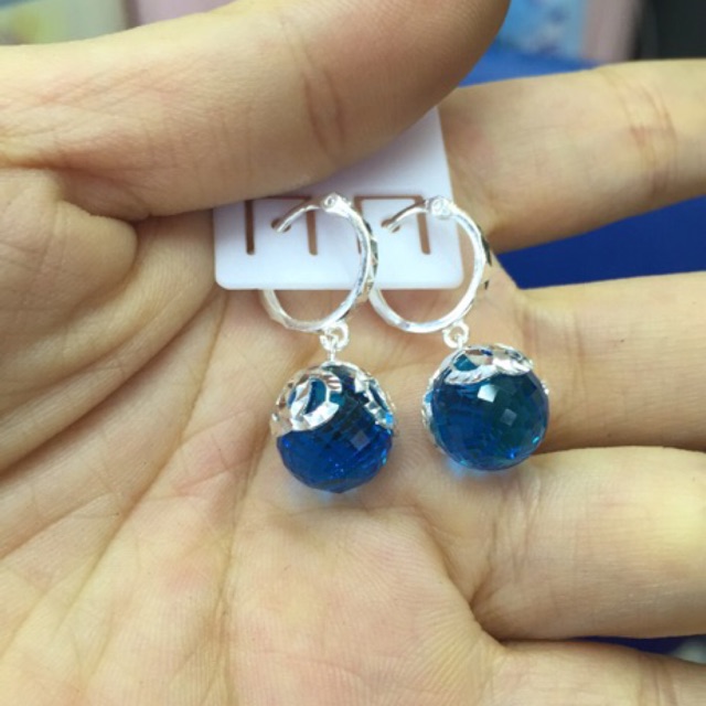 Khuyên tai treo đá nhân tạo nhiều màu bạc ta