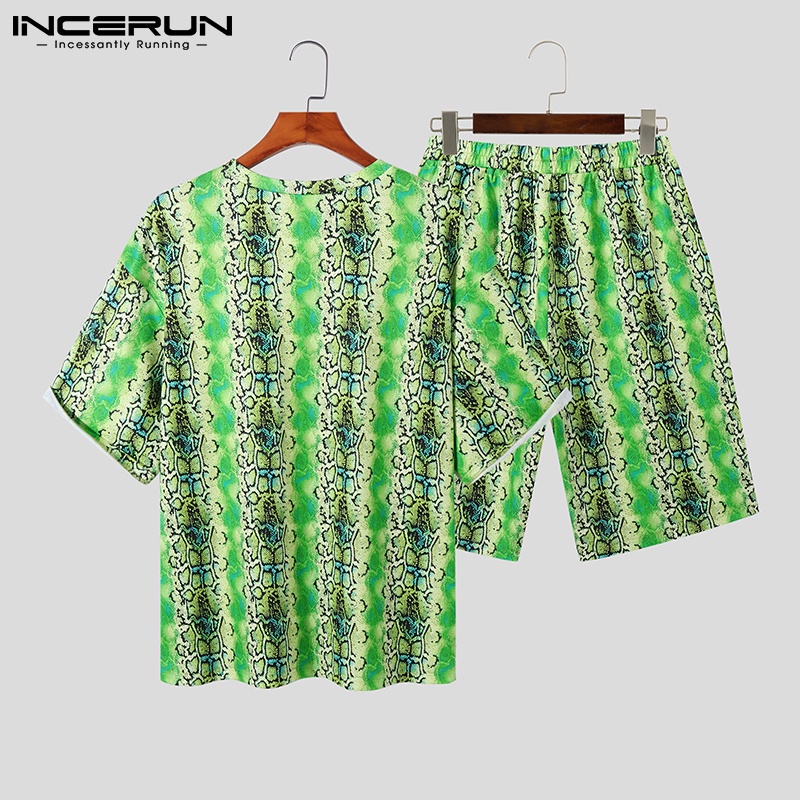 Set đồ mùa hè 2 món INCERUN gồm áo thun tay ngắn in họa tiết da rắn + quần ngắn cho nam