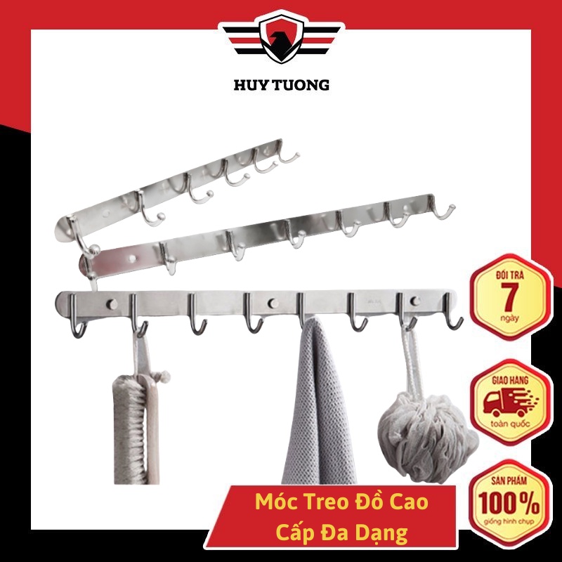 Móc treo tường, móc gắn tường treo quần áo inox từ 6 đến 10 mấu ( Không gỉ sét ) - Huy Tưởng