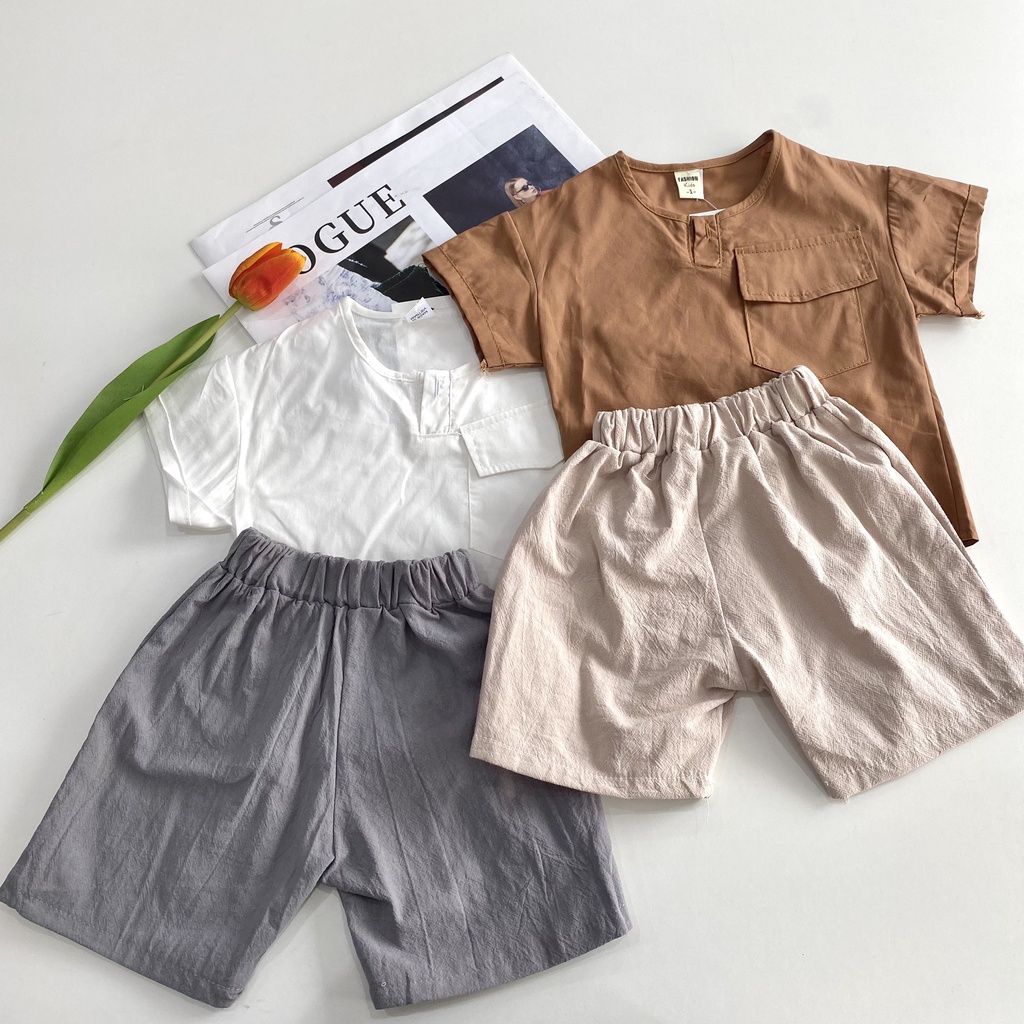 Set bộ quần đũi và áo thô cho bé trai từ 8-16kg phong cách vintage cực xinh