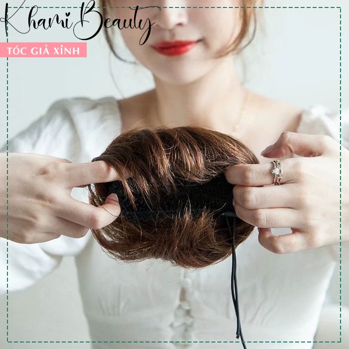 Tóc giả búi củ tỏi Khami Beauty, búi tròn sợi tơ, có dây rút tiện lợi
