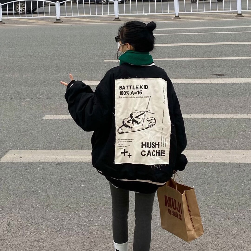 Áo Khoác Nỉ Dày Dáng Rộng Thêu Họa Tiết Phong Cách Rockmagic Mới Cho Nữ