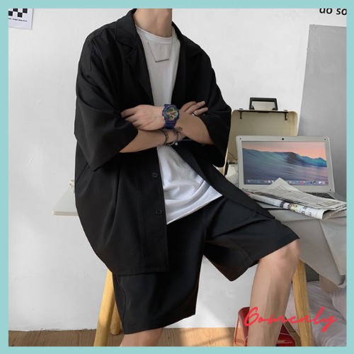 SET Blazer Quần Short nam phong cách Hàn Quốc, Tay lỡ Form Dáng Rộng Mùa Hè Thu 2021-Unisex Loại 1- Blazer Quần Short MS | BigBuy360 - bigbuy360.vn