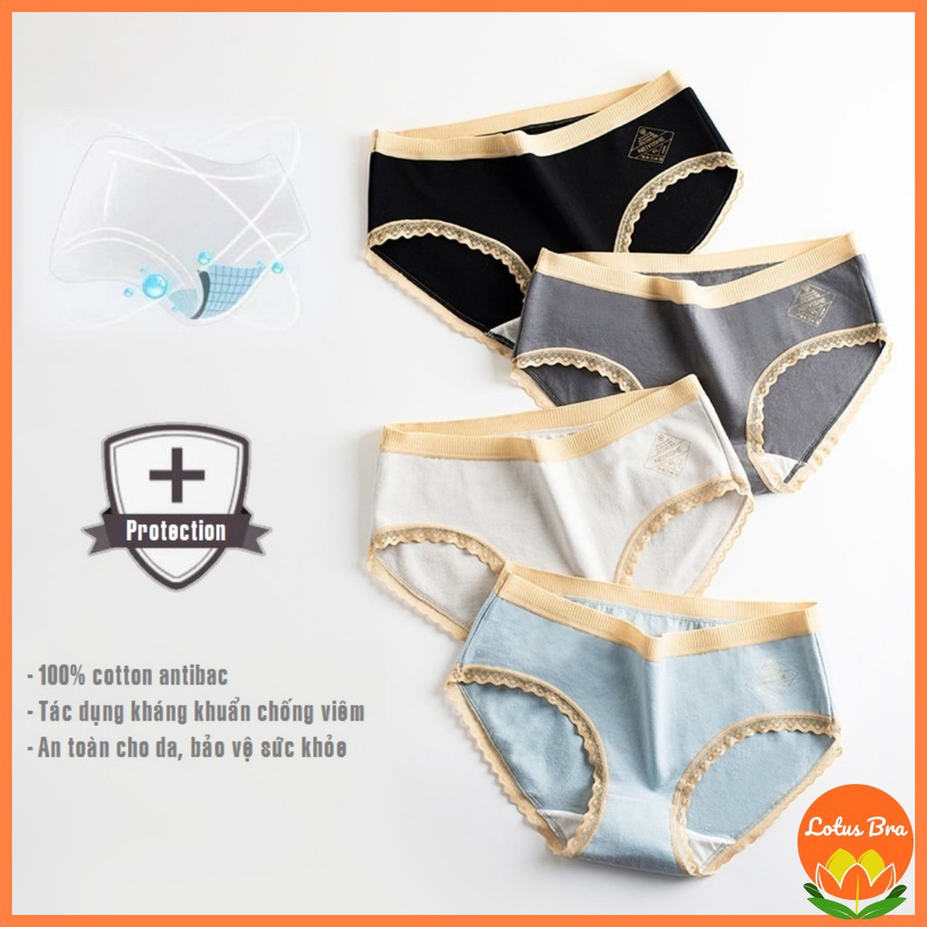 Quần lót cotton kháng khuẩn màu trơn viền ren 05 | BigBuy360 - bigbuy360.vn