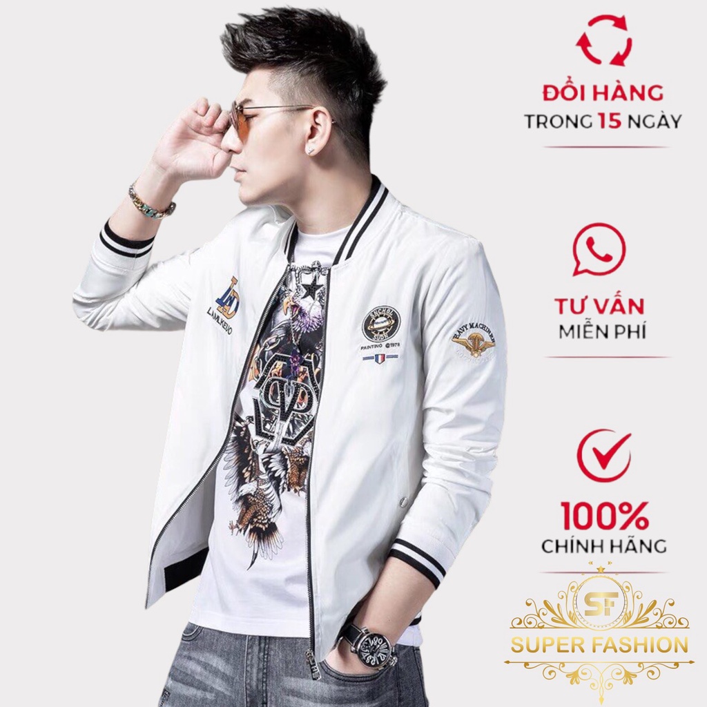 Áo khoác dù bomber nam 2 lớp thêu họa tiết vải dù dày dặn mềm mịn thời trang SF SUPER FASHION