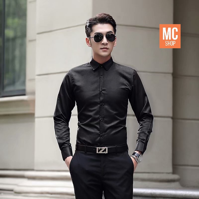 Áo sơ mi nam trắng [Vải lụa co giãn nhẹ] dài tay Hàn Quốc form body, vải lụa Thái chống nhăn [Thời Trang Nam] [VNXK] | BigBuy360 - bigbuy360.vn