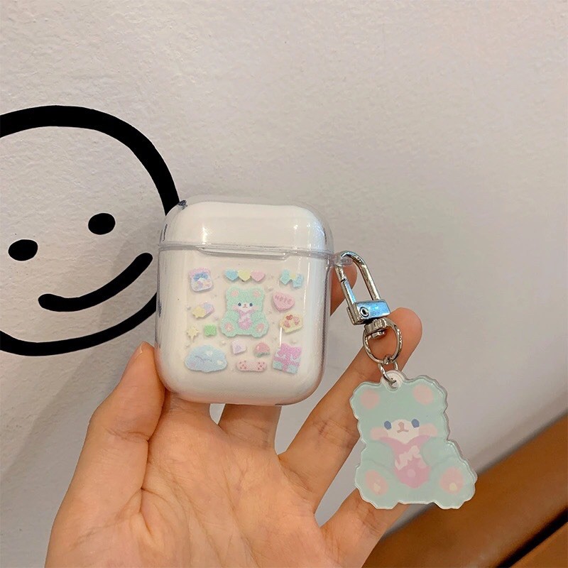 Ốp airpod trong suốt chất liệu silicon dẻo bọc airpod pro in hình kèm keyring - tiemcuaan