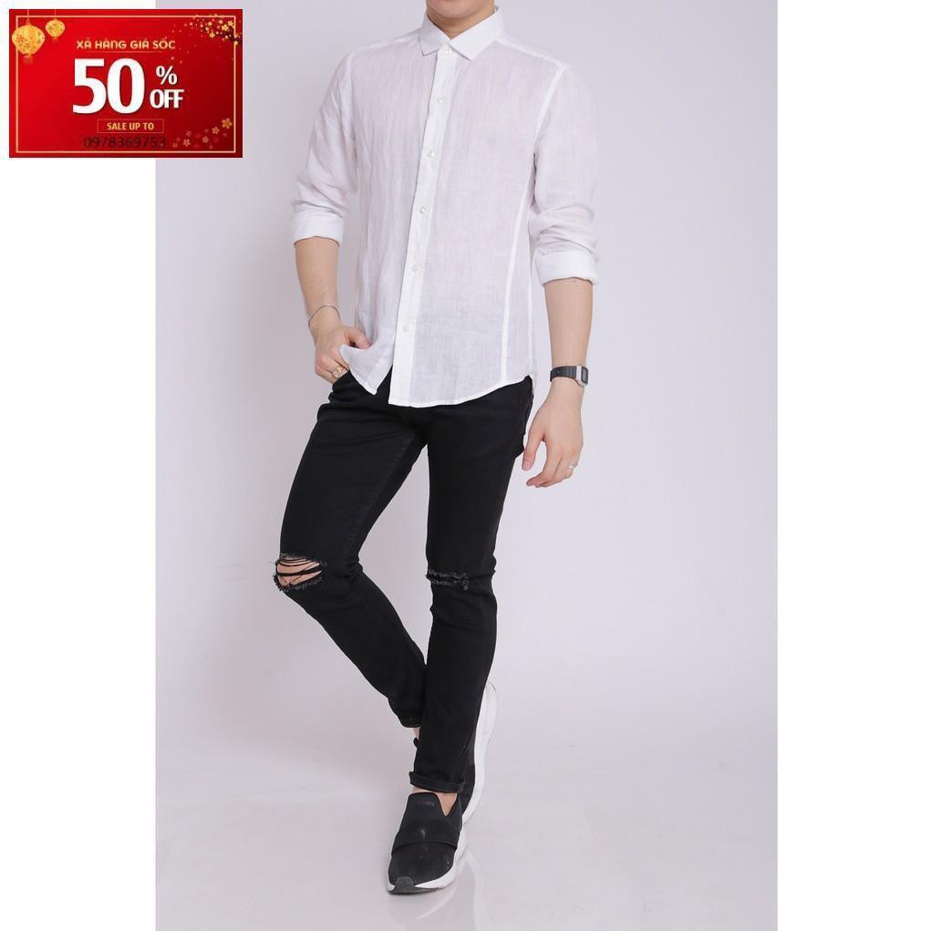 Áo sơ mi nam linen cao cấp dài tay cổ sơ mi boypro SBM003 (màu xanh trắng)