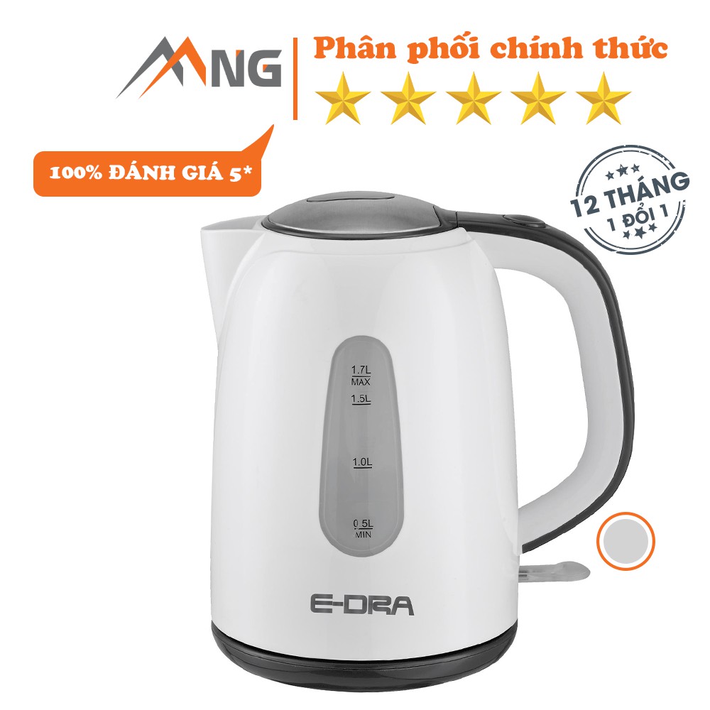 Ấm đun nước siêu tốc EDra - EK1702L dung tích 1,7 lít, thép không gỉ, có đế xoay không, hàng chính hãng có bảo hành