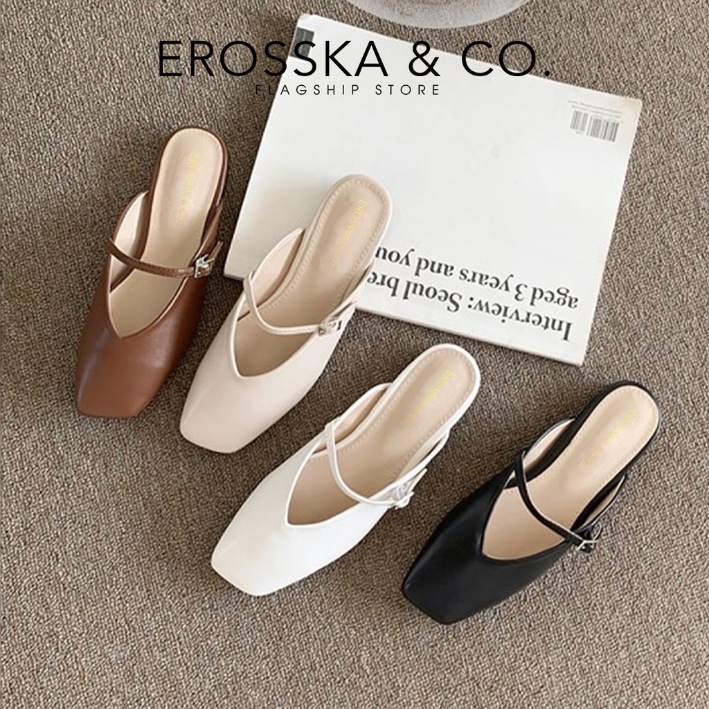 Erosska - Giày nữ đế bệt đạp ngót quai ngang phong cách thanh lịch màu kem - EL020