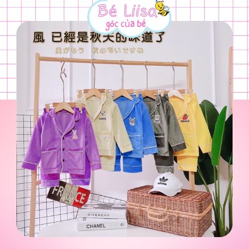 Bộ pijama cho bé chất liệu nỉ nhung có túi sang chảnh mềm mại ,ấm áp cho bé từ 8-20kg