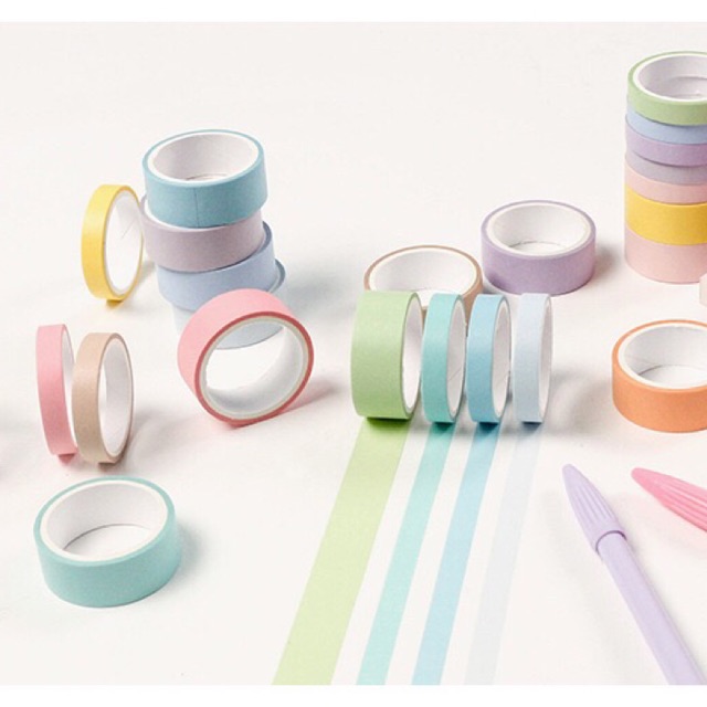Washi tape Agugu tông màu pastel ngọt ngào như kẹo box 10 cuộn 10 màu phong cách tối giản minimalism hàng order