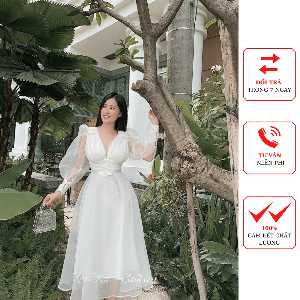 Váy Trắng, Đầm Xòe Lưới Kiếng Cúp Ngực, Chất Cao Cấp, Phù Hợp Dự Tiêc,PN063