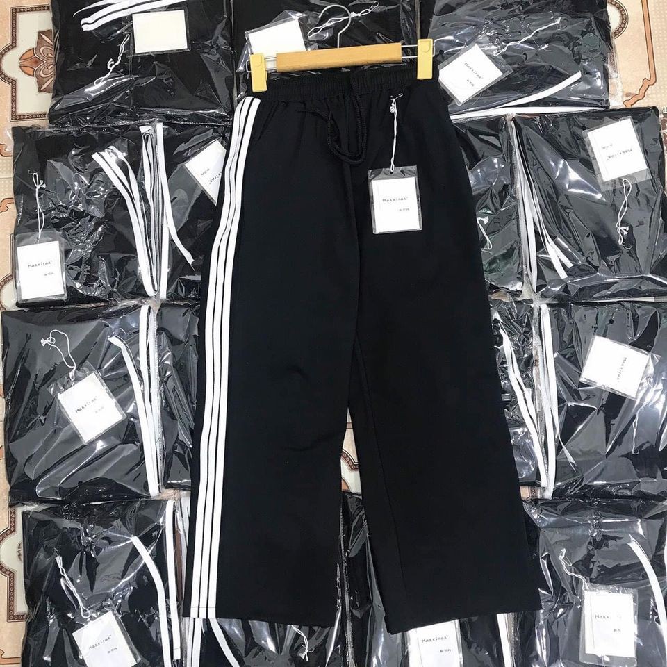 Quần ống rộng 3line Lylyshop Unisex, quần ống suông 3 sọc trắng thể dục phong cách unisex cạp chun có dây rút dễ mặc | BigBuy360 - bigbuy360.vn
