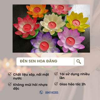 Đèn hoa sen hoa đăng thả nước 16 CÁNH nhiều màu Tết Trung Thu Cúng Rằm Cầu nguyện đường kính 14 cm 18cm, đã gồm nến