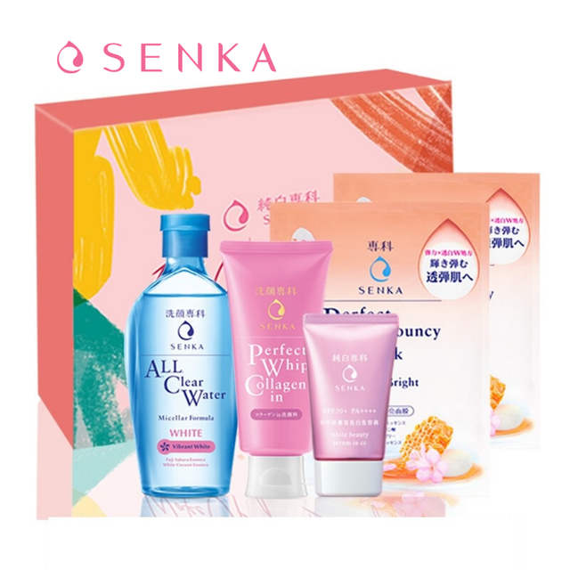 Bộ sản phẩm Senka trắng hồng chuẩn Nhật (SRM Collagen 120g, CN Serum CC 40g, All Clear Water 230ml, Mask 25ml)_95105