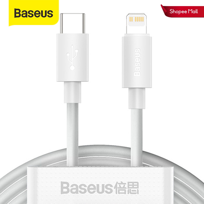 Set 2 Cáp sạc Baseus cho iPhone 12 đầu Type-C sang Lightning màu trắng dài 1.5m 20w