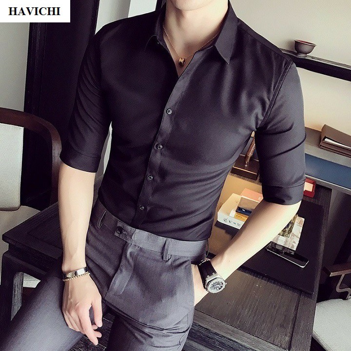 Áo sơ mi nam đen 💚𝐅𝐑𝐄𝐄𝐒𝐇𝐈𝐏💚sơ mi nam đen big size vải không nhăn, mềm mịn, thoáng mát, sang trọng. | BigBuy360 - bigbuy360.vn