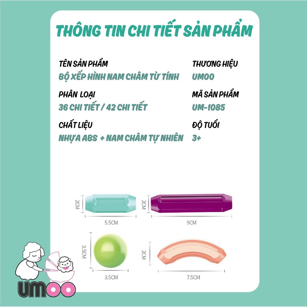 Bộ đồ chơi xếp hình nam châm, đồ chơi trẻ em phát triển trí tuệ 36 chi tiết