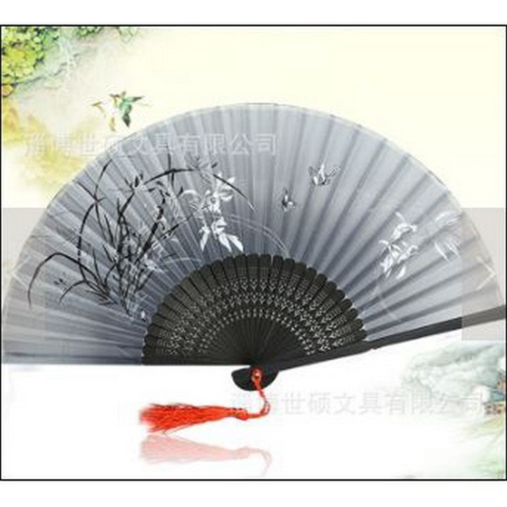 ( 100 ) Quạt cổ trang xám trúc loại 1 quạt xếp cầm tay phong cách Trung Quốc