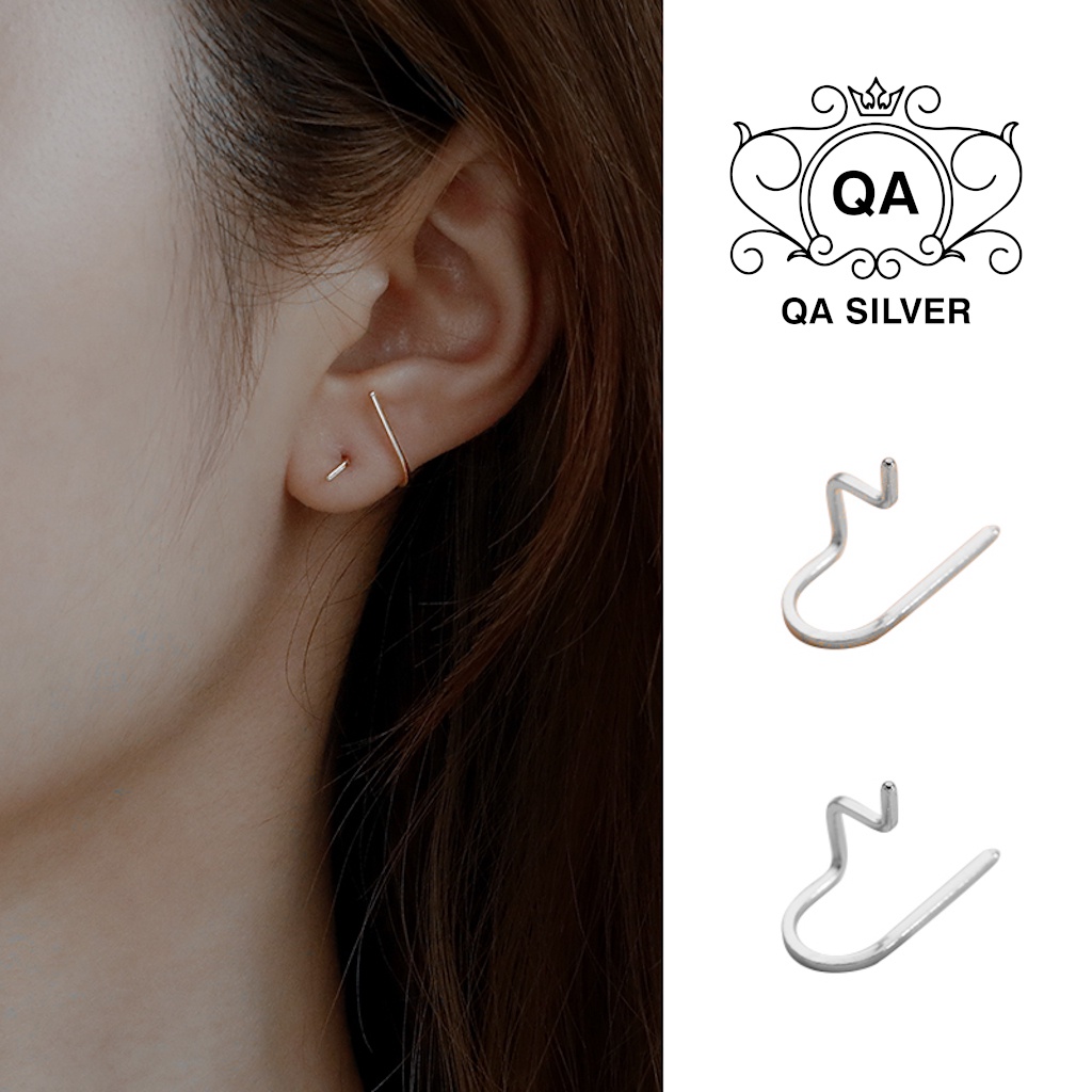 Khuyên tai bạc hình học kẹp vành hoa tai cong S925 MATRIX Silver Earrings QA SILVER EA191007